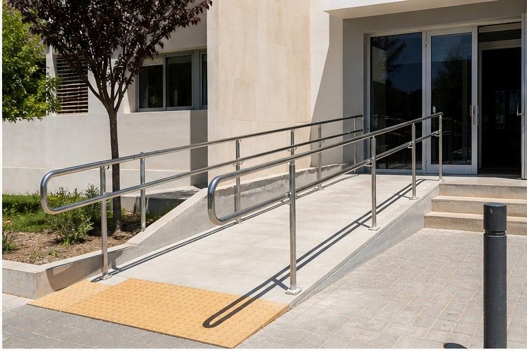 Rampa de accesibilidad terminada en un edificio público